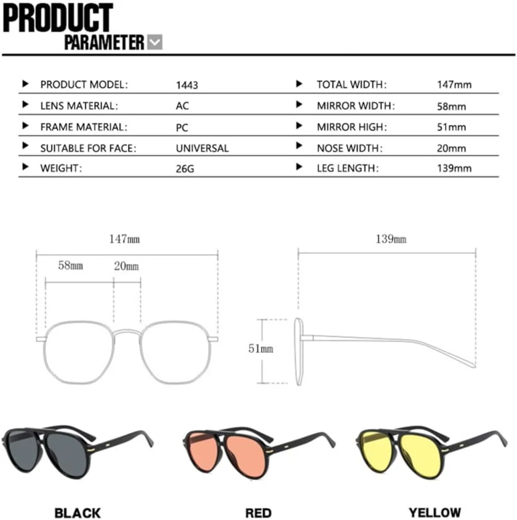 

Винтажные овальные солнцезащитные очки для женщин и мужчин в стиле ретро с двойной перемычкой, модные, защита от УФ-излучения UV400 UATXTAU, Black Orange