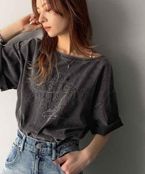 

Футболка оверсайз с широким вырезом, винтажная обработка, двусторонняя вышивка, 100% хлопок Classicalelf