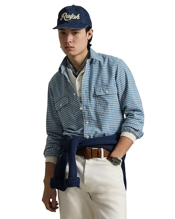 Классическая рабочая рубашка оксфорд, окрашенная индиго. Polo Ralph Lauren, Blue/Cream