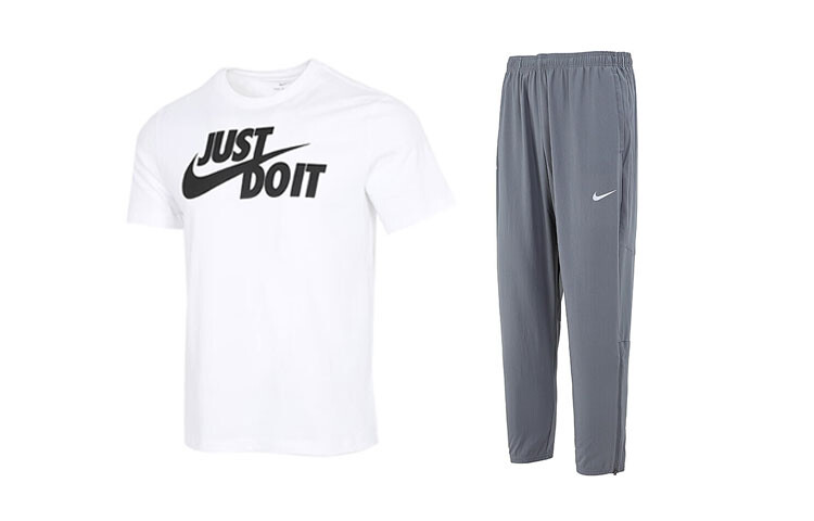 

Повседневный спортивный мужской комплект: белая футболка + серые брюки Nike, цвет Set (white T-shirt + gray trousers)