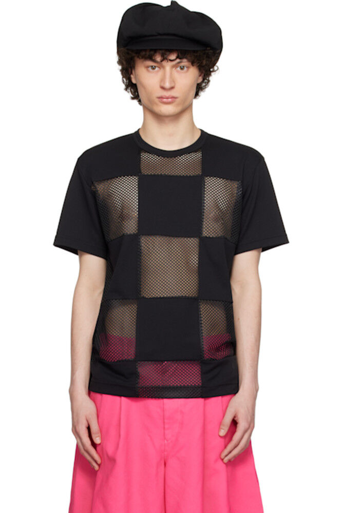 

Черная футболка из полиэстера пике и сетки Comme des Garçons Homme Plus