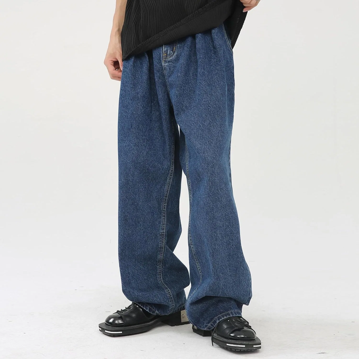 Джинсы свободные Baggy, Y2K, темно-синие — фото 4