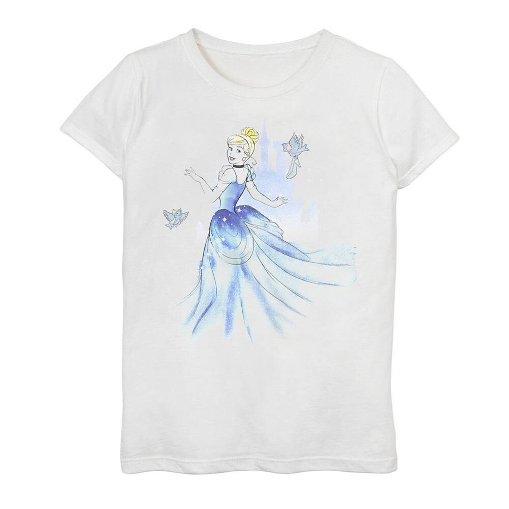 

Футболка Disney's Cinderella для девочек 7–16 лет с птицами и замком с акварельным рисунком, белый