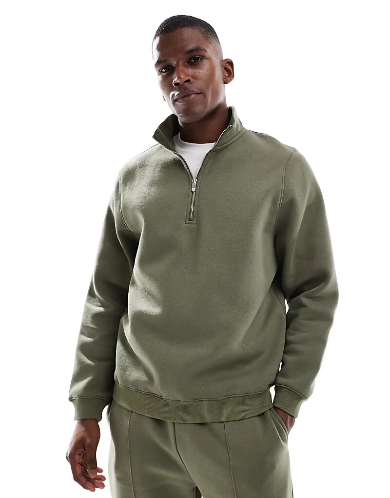 

Толстовка ASOS DESIGN стандартного кроя с четвертной молнией зеленого цвета