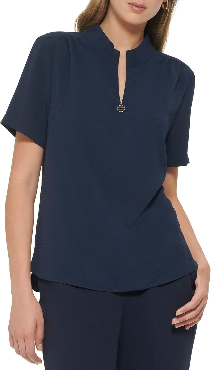 

Женская блузка Tommy Hilfiger с коротким рукавом и логотипом на молнии, Midnight