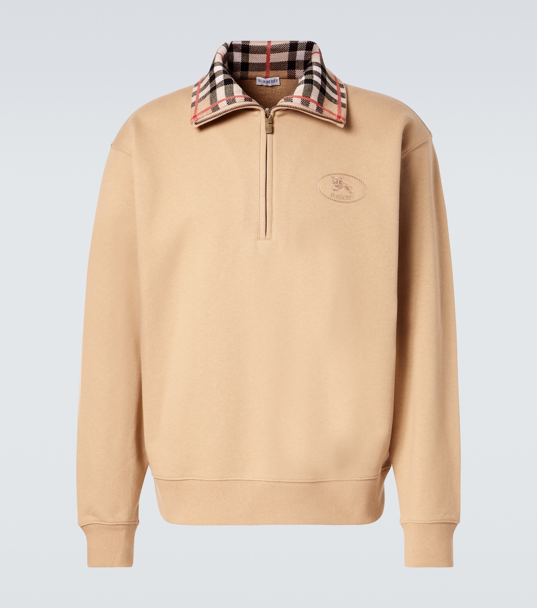 

Толстовка из хлопкового джерси в клетку Burberry Check с застежкой-молнией на половину длины Burberry, Flax