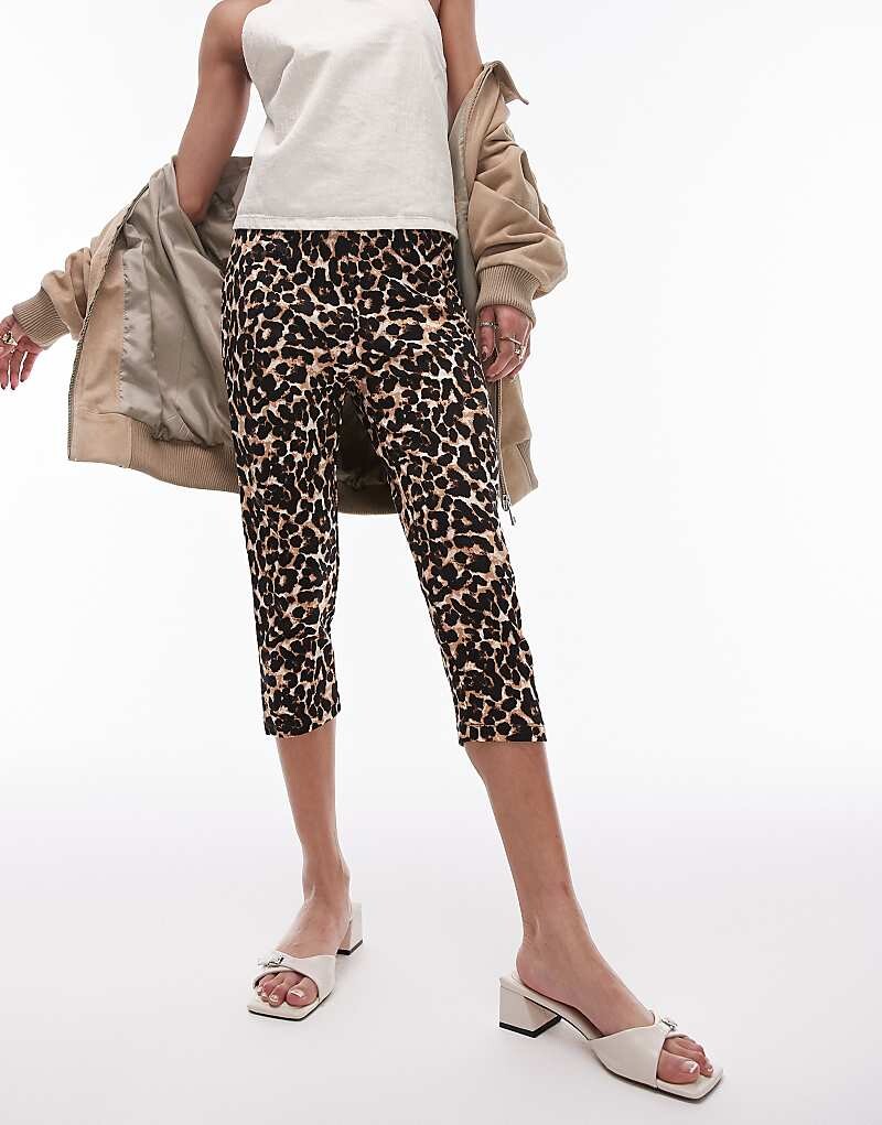 

Topshop – Коричневые капри Ponte с леопардовым принтом