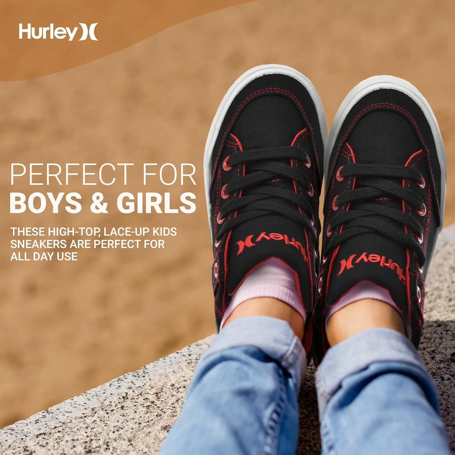 Детские высокие скейтбордные кроссовки Hurley Roddy, спортивная обувь для мальчиков и девочек, черный/красный — фото 3