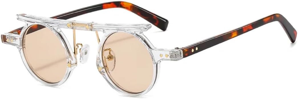 

Модные маленькие круглые солнцезащитные очки в стиле панк для женщин, ретро, ​​с прозрачными линзами с градиентом цвета "океан", защита от УФ-излучения UV400 UUPTTPL, Clear Champagne