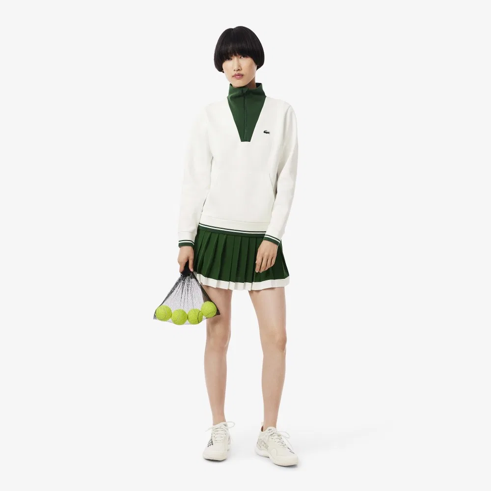 Свитшот женский Lacoste Heritage на молнии, белый/зеленый — фото 4