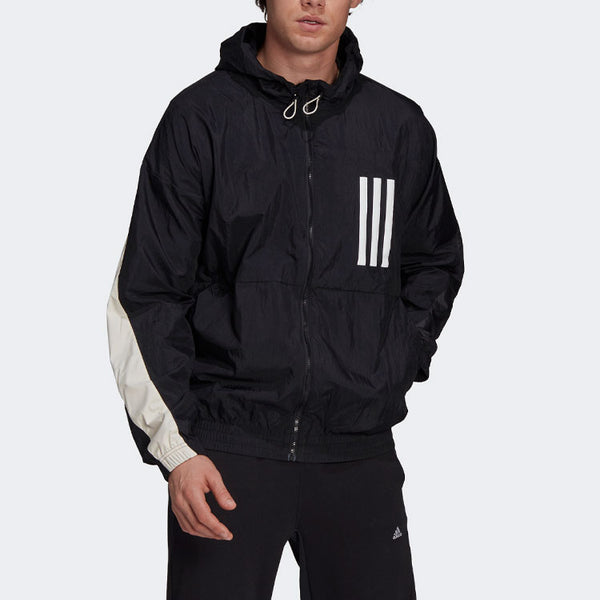 Куртка men's wnd mother contrasting colors windproof hooded logo jacket black Adidas, черный — фото 2