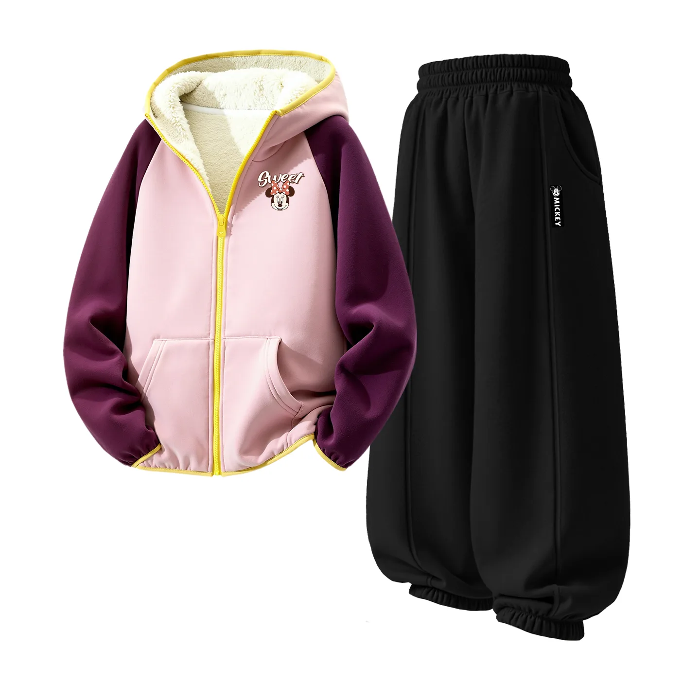 Детская повседневная спортивная толстовка Disney, [Thickened and Fleece-Lined]Dizhine K Dark Pink+Dih H Long Hook-and-Loop K Black