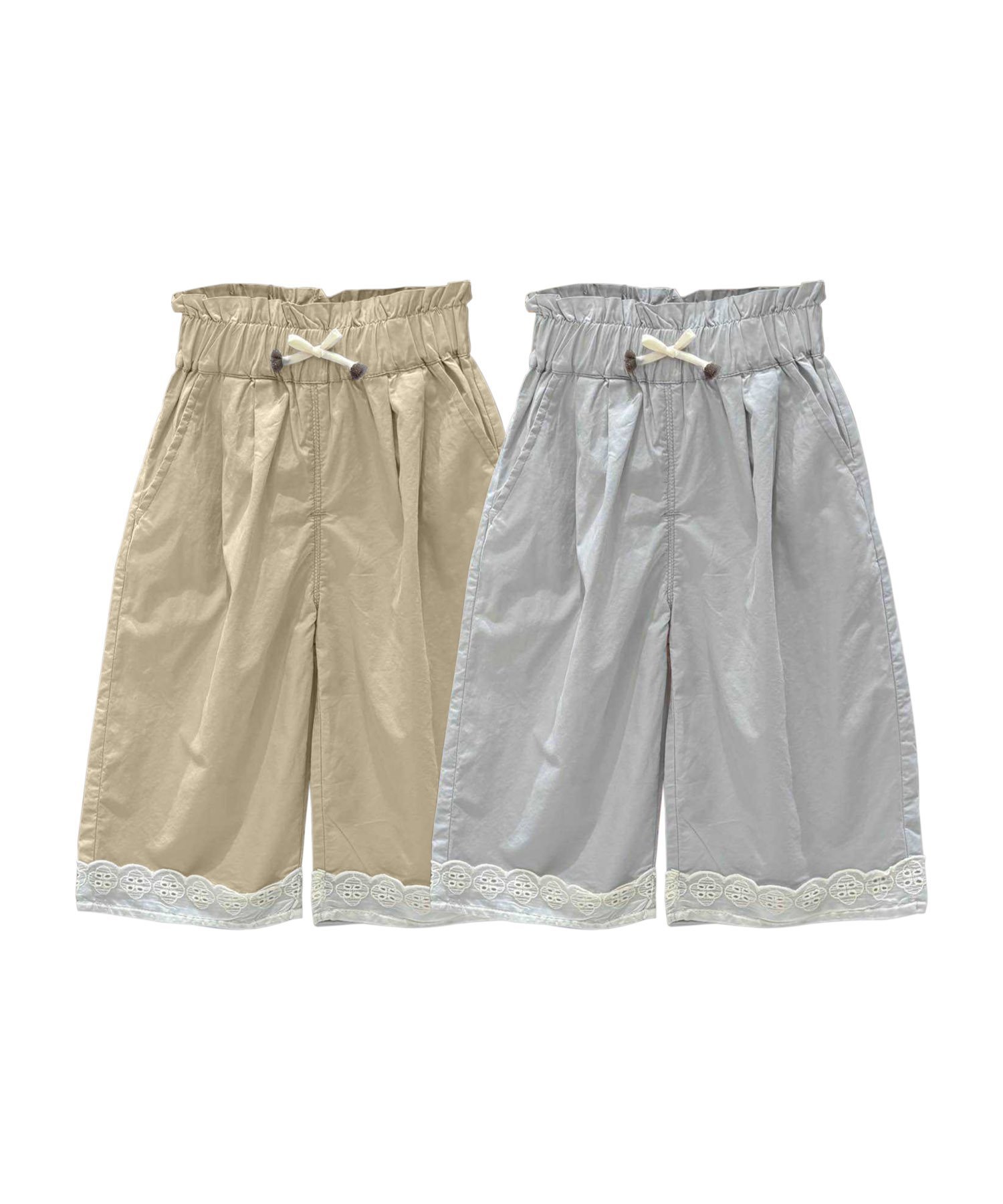 Широкие хлопковые брюки с кружевной каймой Aimoha Kids, gray — фото 2