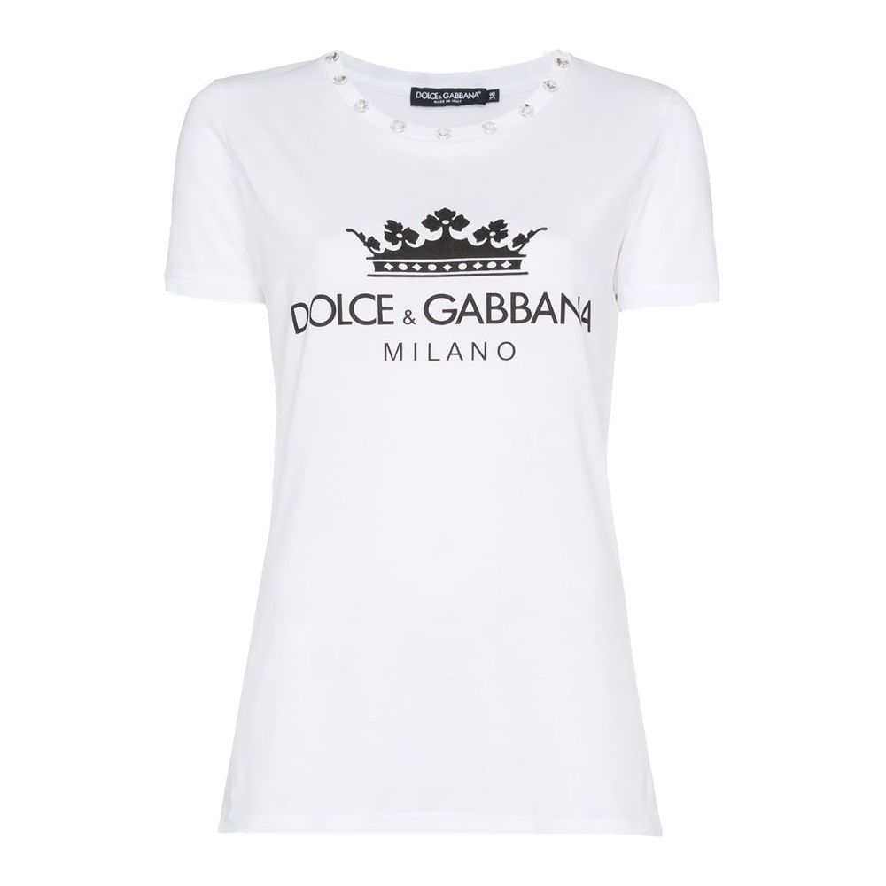 

Элегантная белая хлопковая футболка с дизайнерской эмблемой Dolce & Gabbana