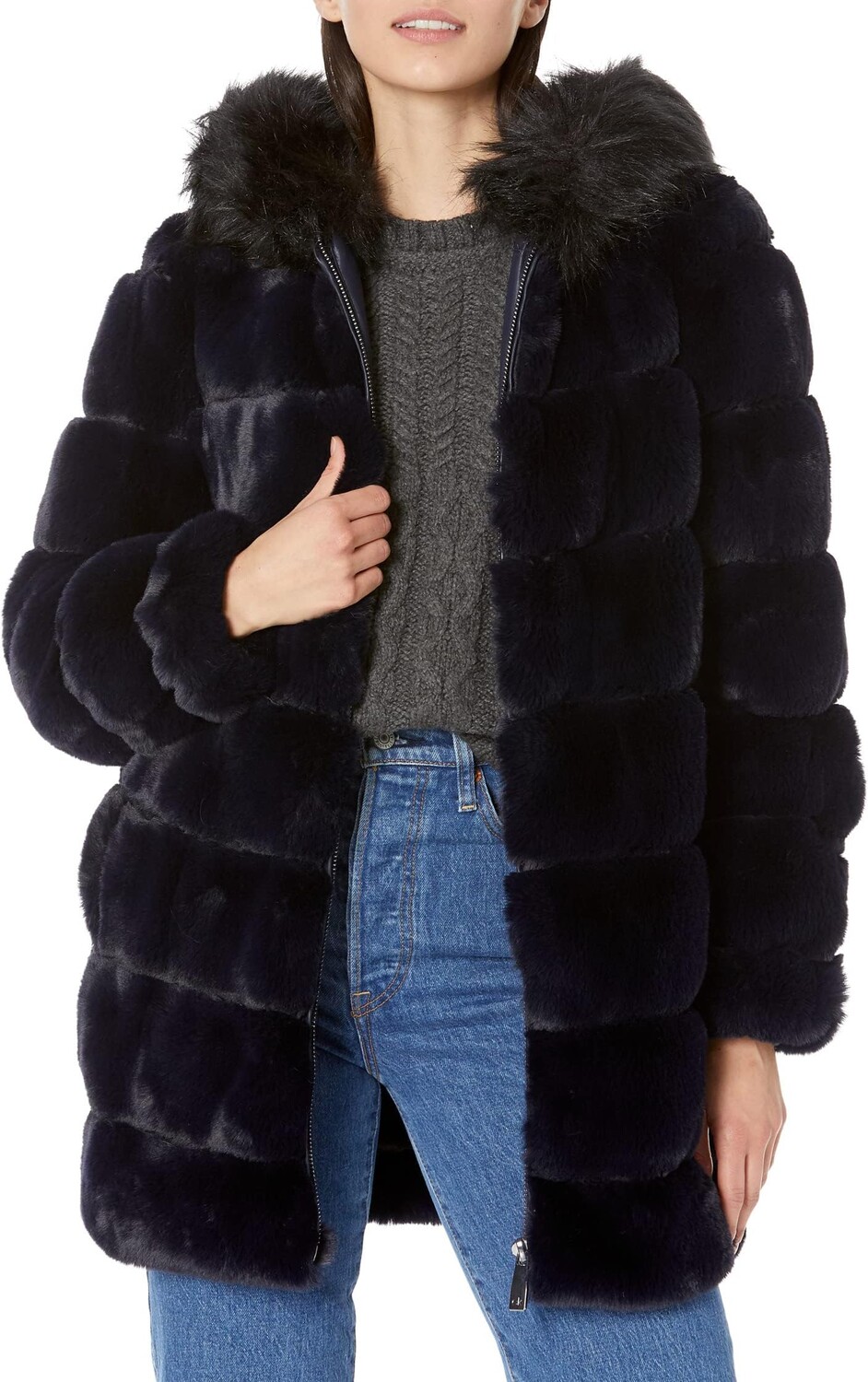 

Куртка Calvin Klein Hooded Faux Fur Jacket, темно-синий
