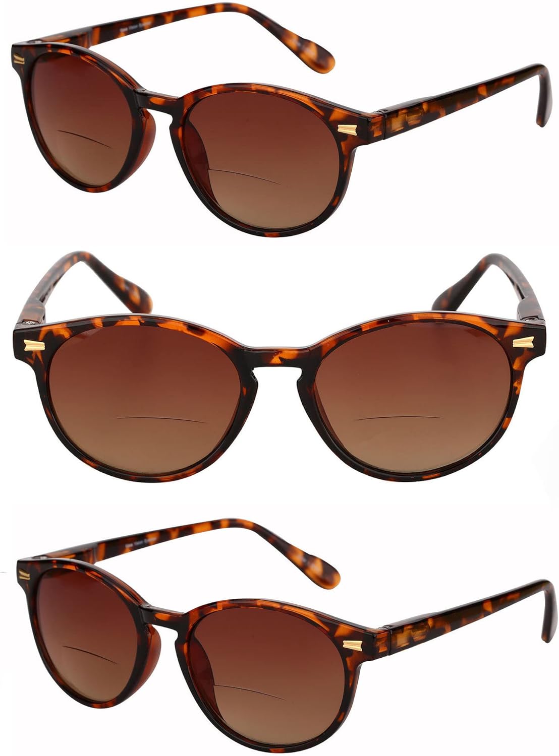 

Солнцезащитные очки Mass Vision (3 шт.) 'The Brilliance' с круглой оправой, бифокальные, унисекс, с максимальной защитой от УФ-излучения и пружинными шарнирами, Tortoise