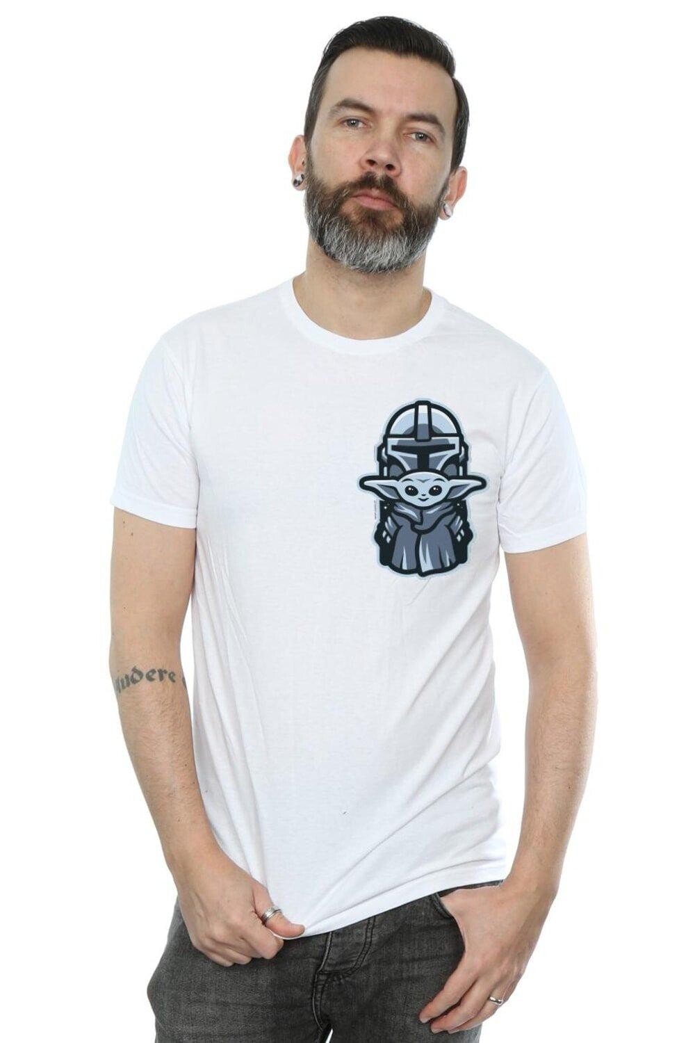 

Детская футболка с комбинированным принтом на груди The Mandalorian Mando Star Wars, белый