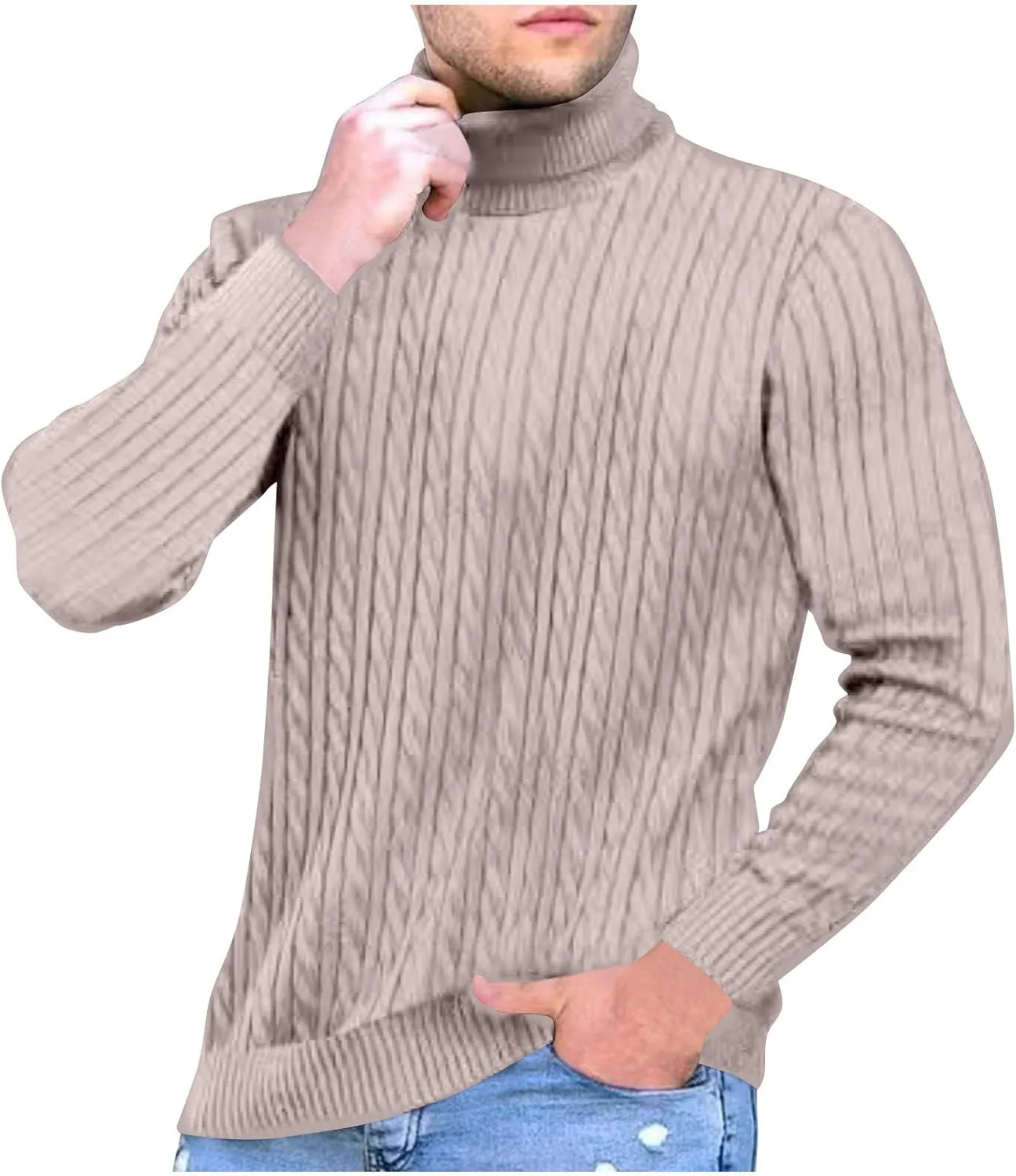 

Мужской свитер-пуловер с воротником-гольф, рифленая вязка, удобный крой