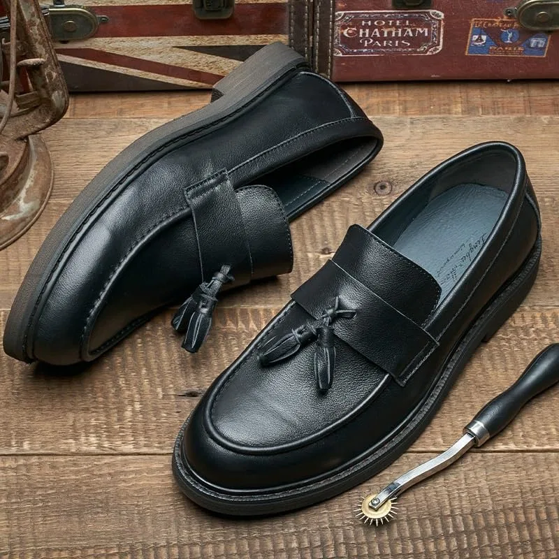 Мужские лоферы на шнурках, кожаные, Black DHFIRUFSHLO — фото 2