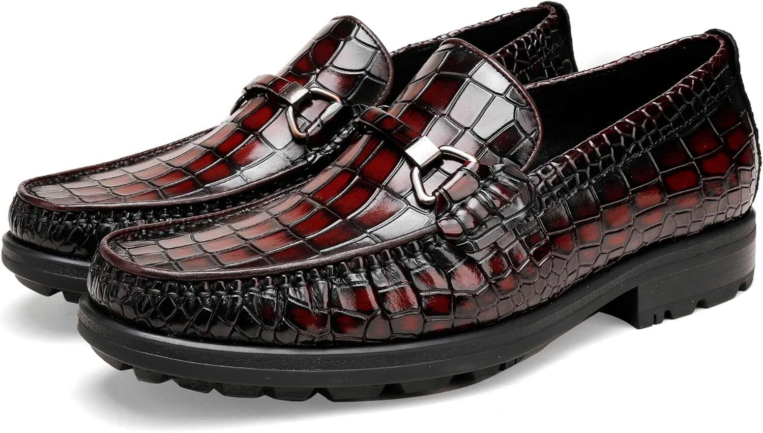 

Мужские классические туфли с отделкой под крокодила, с металлической пряжкой, слипоны, подходящие для свадеб и официальных мероприятий Generic, винный