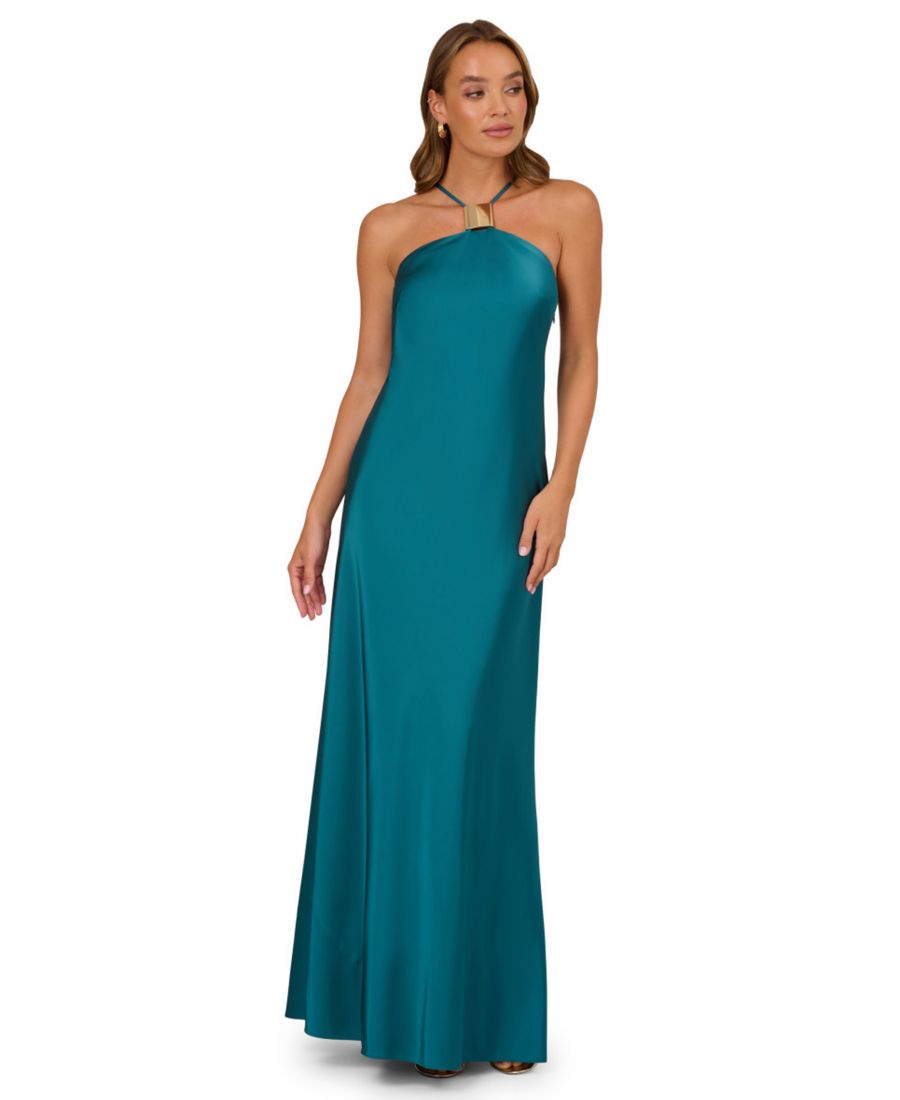 

Женское платье из эластичного атласа с воротником-халтером Adrianna, Gemstone