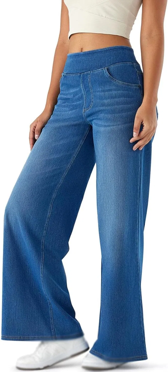 Джинсы свободные, high waist, средний синий