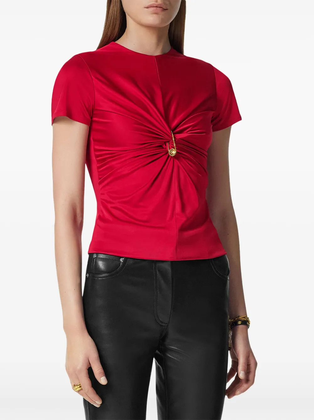 Топ со сборками и декором Medusa Safety Pin VERSACE, красный — фото 3