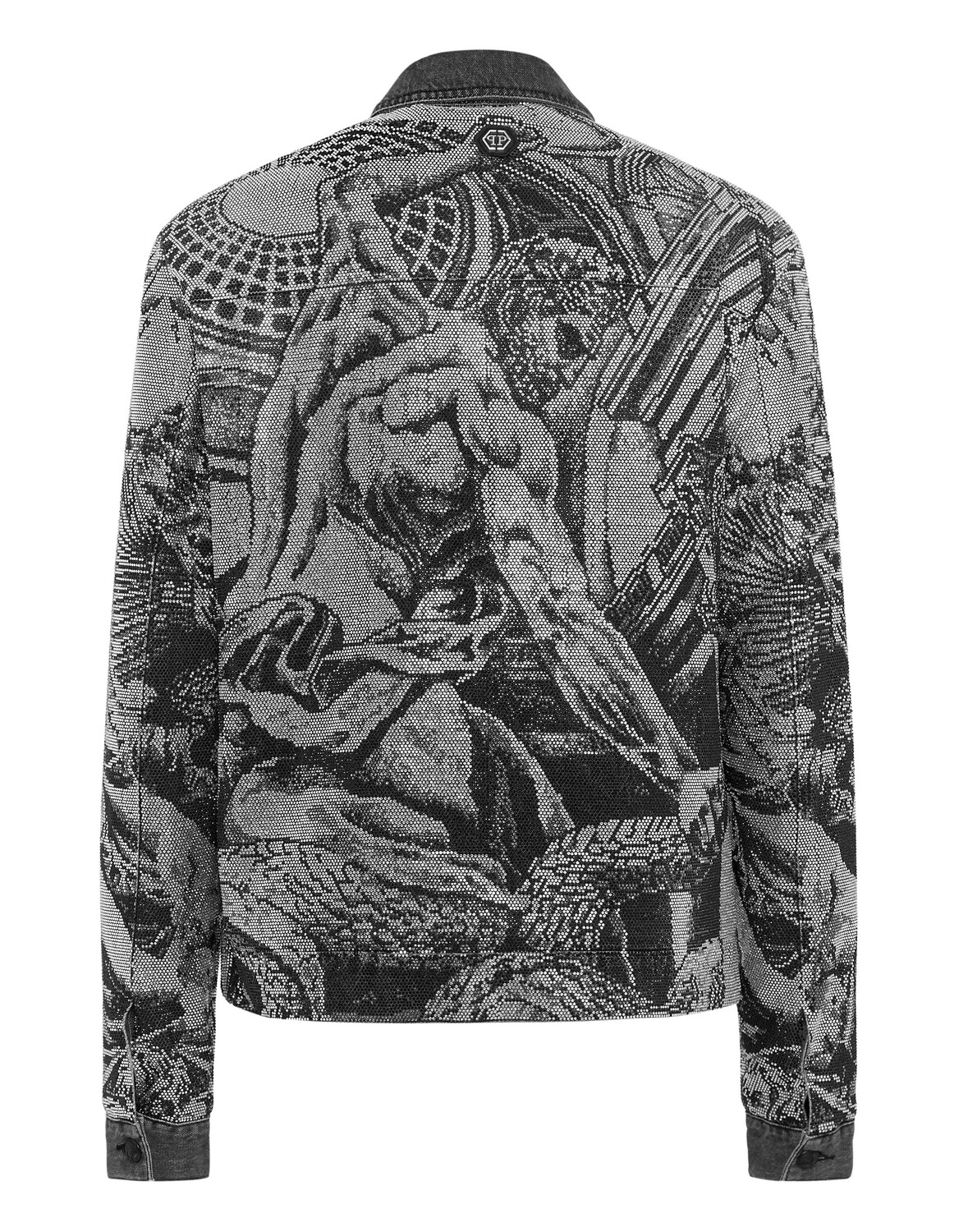 

Джинсовая куртка на молнии с татуировкой Philipp Plein, цвет Sea Rock