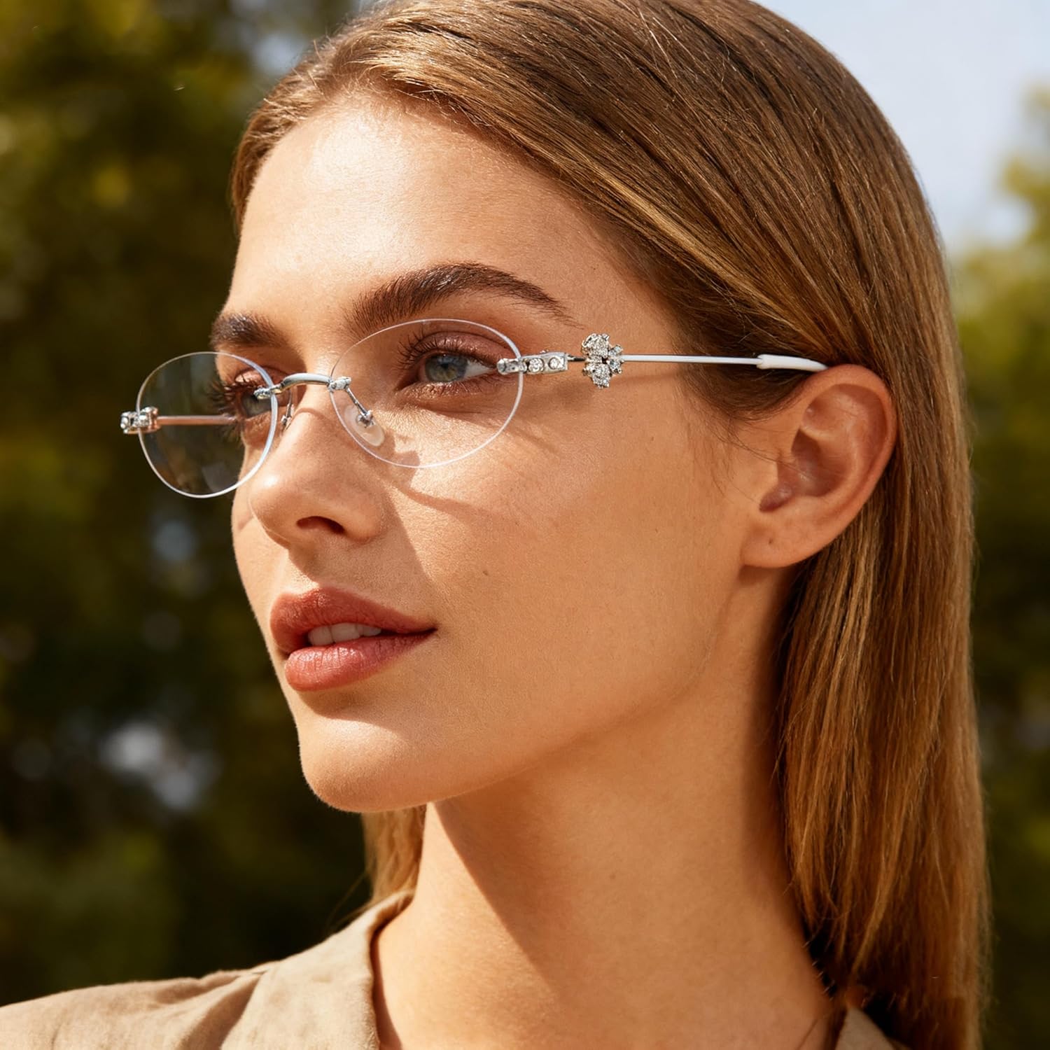 

Женские овальные солнцезащитные очки с блестящими стразами, модные, в стиле Y2k, с бриллиантами, защита от УФ-излучения UV400, металлические очки bullabulling, Clear/Silver