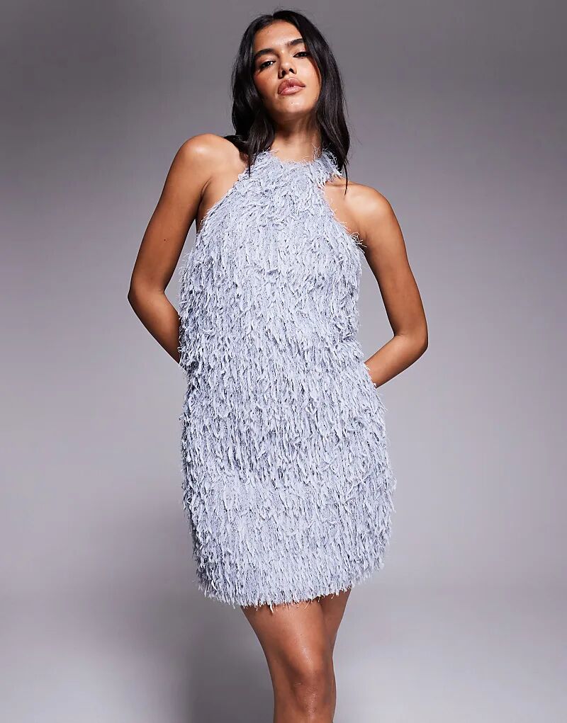 

Мини-платье Jaded Rose с открытой спиной из искусственного меха синего цвета