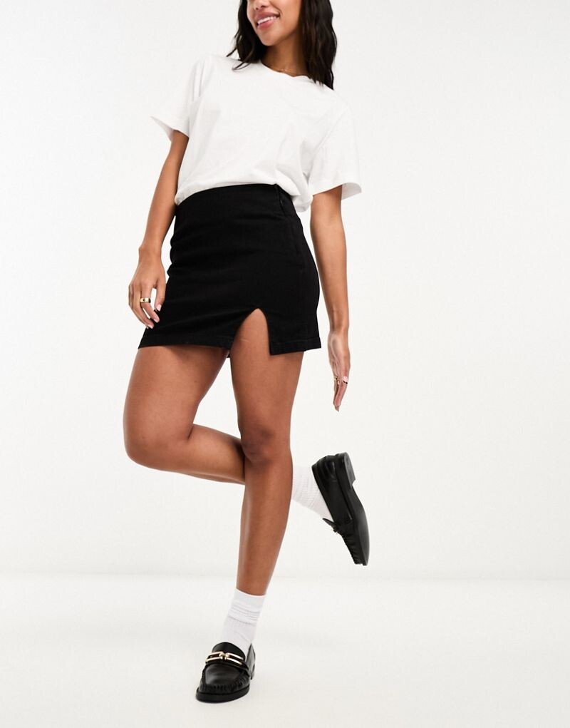 

Черная джинсовая мини-юбка стрейч ASOS DESIGN