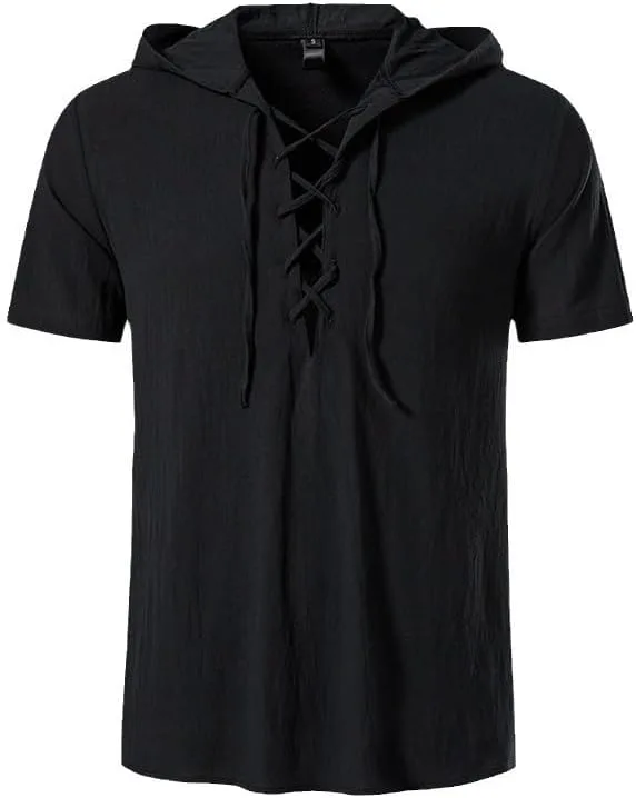 

Мужская хлопковая льняная рубашка с капюшоном и коротким рукавом LLJYLYHRHD