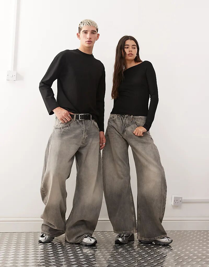 

Джинсы Weekday Unisex с широкими штанинами серого цвета