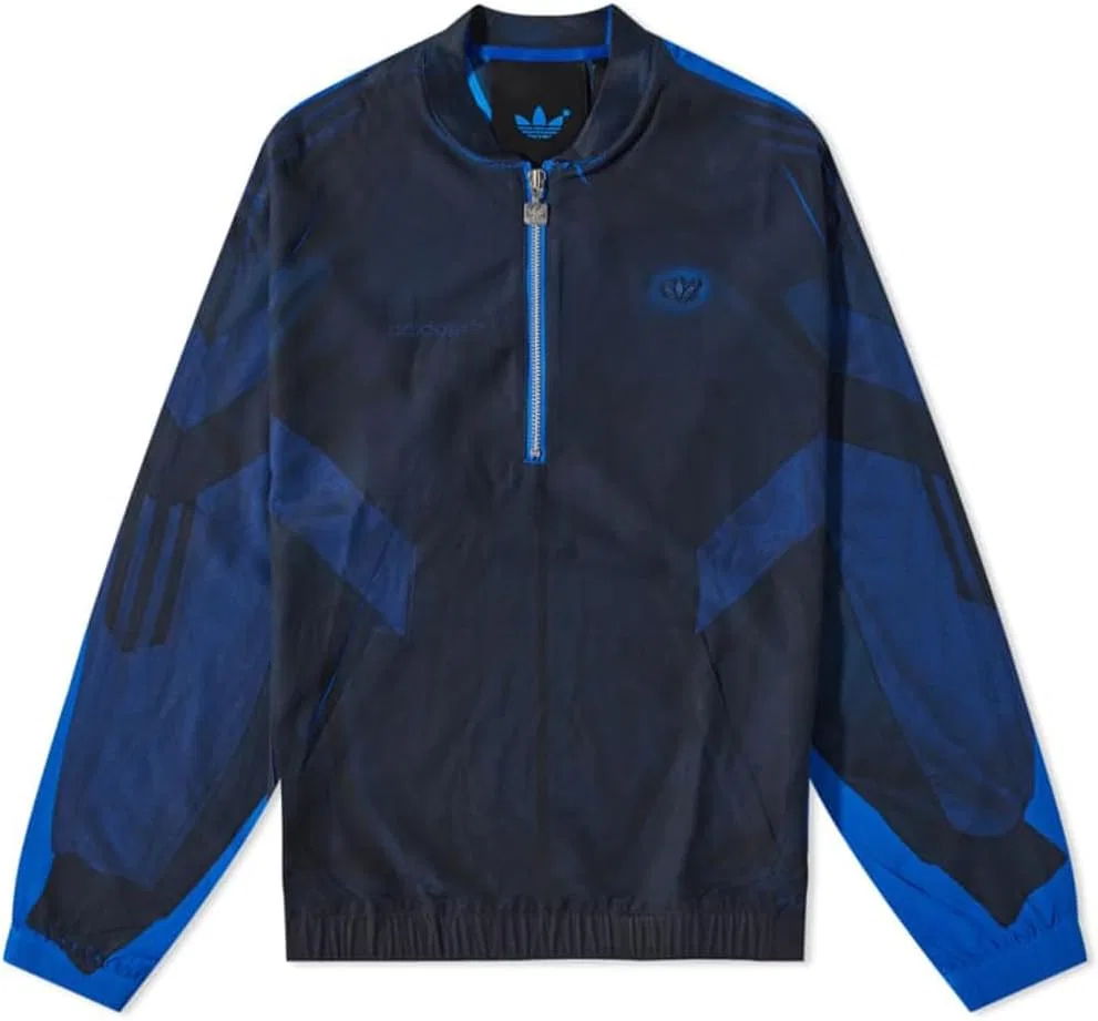 Мужская шелковая спортивная куртка adidas Originals с половинной молнией, синяя, цвет Power Blue — фото 2