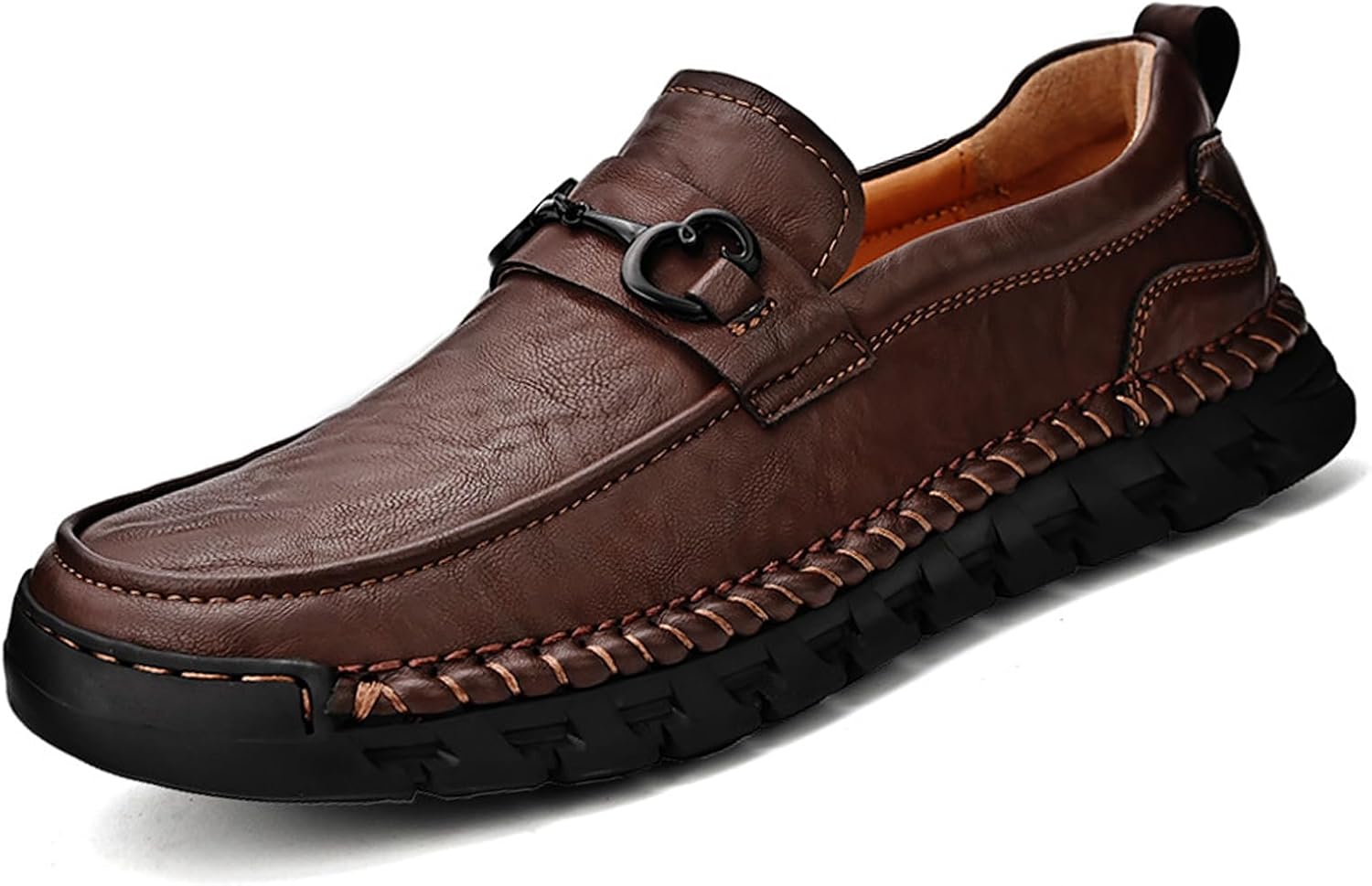

Мужские кожаные лоферы GXNNGEJ на платформе, без шнурков, с модной металлической пряжкой, формальные туфли, нескользящие мокасины, лодочные туфли, коричневый
