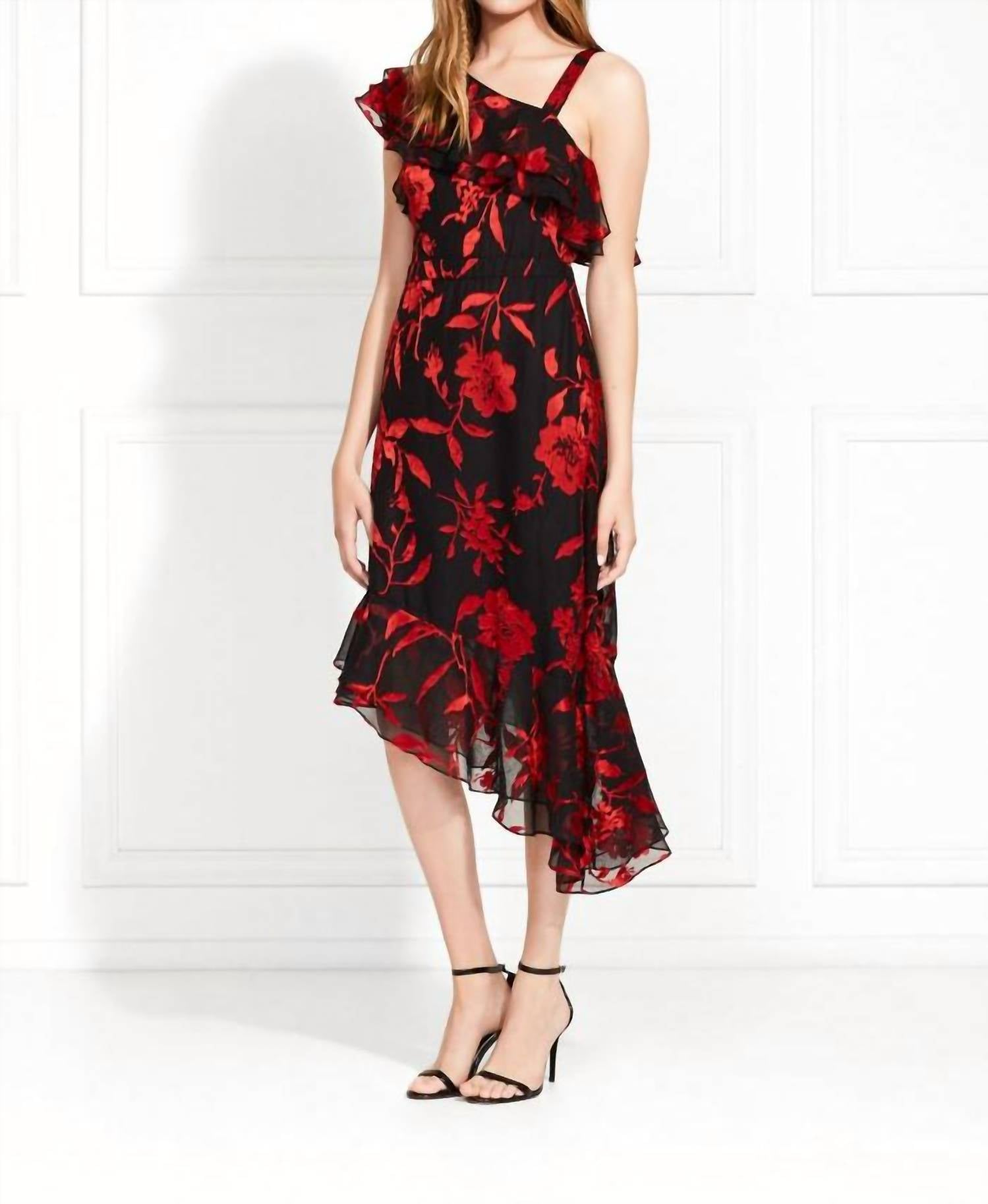 

Платье Antonia Satin Flower Burnout черного/красного цвета Rachel Zoe