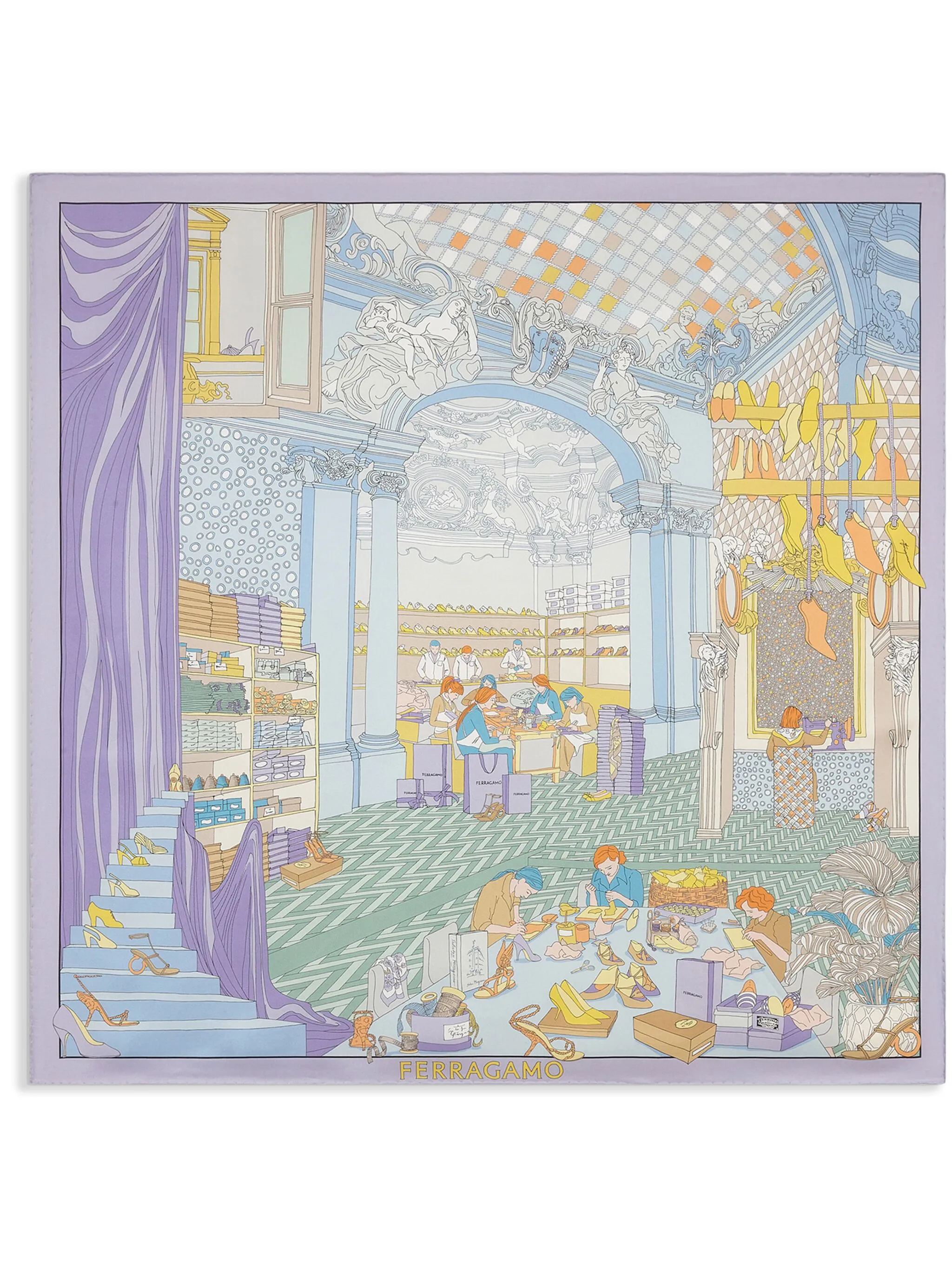 

Шелковый платок Oggetti с принтом Ferragamo, фиолетовый