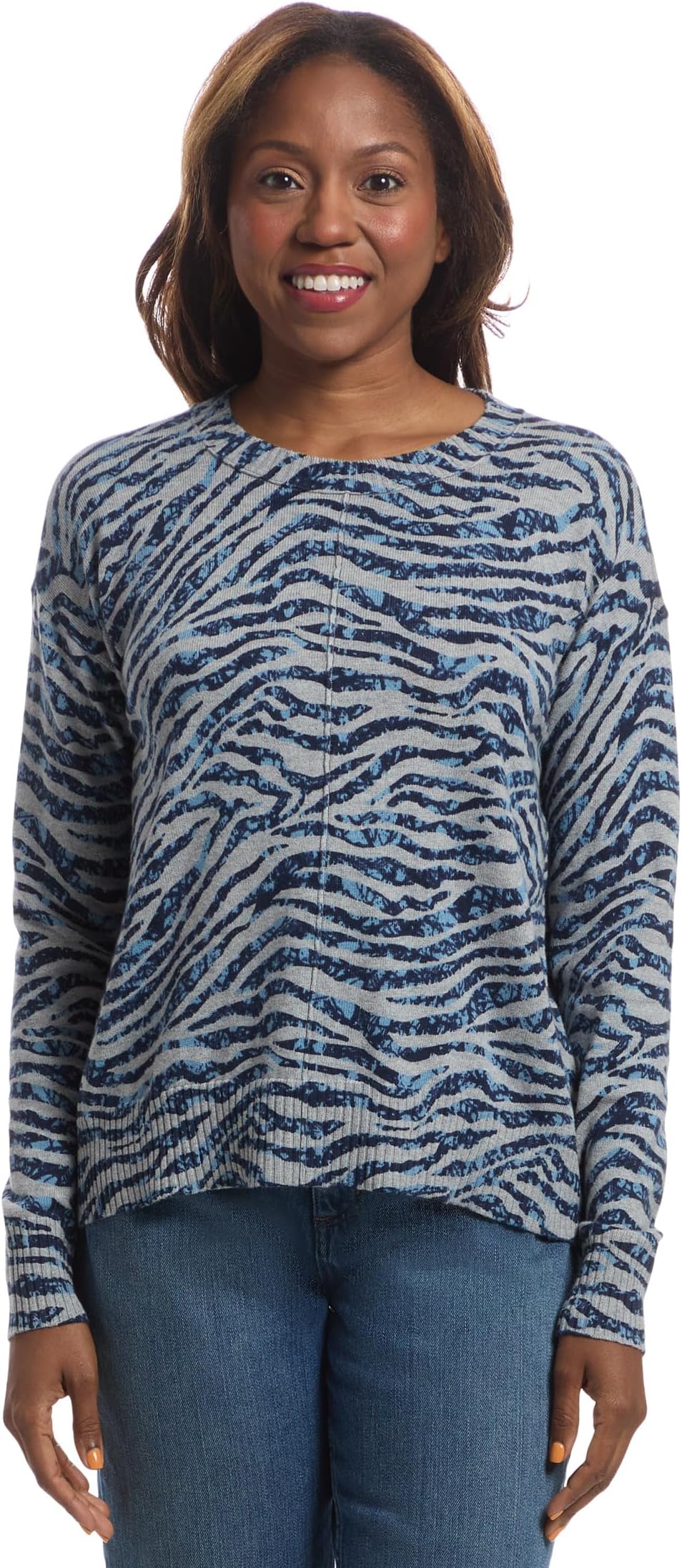 

Свитер Elliott Lauren Women's Wild at Heart - Rounded Neck Printed Sweater with Front Seam Detail, Blue/Grey