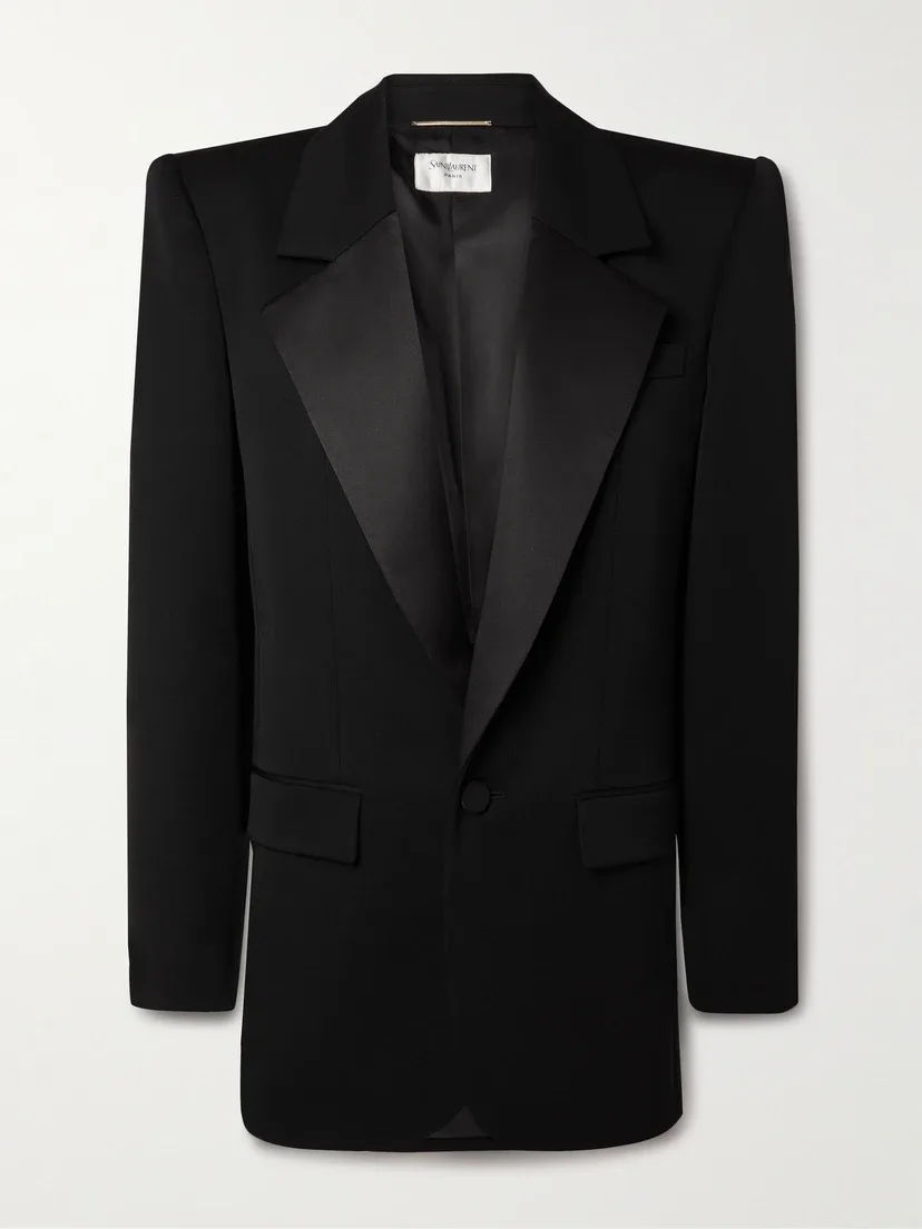 Блейзер из шерсти Grain de poudre и шелкового атласа SAINT LAURENT, черный