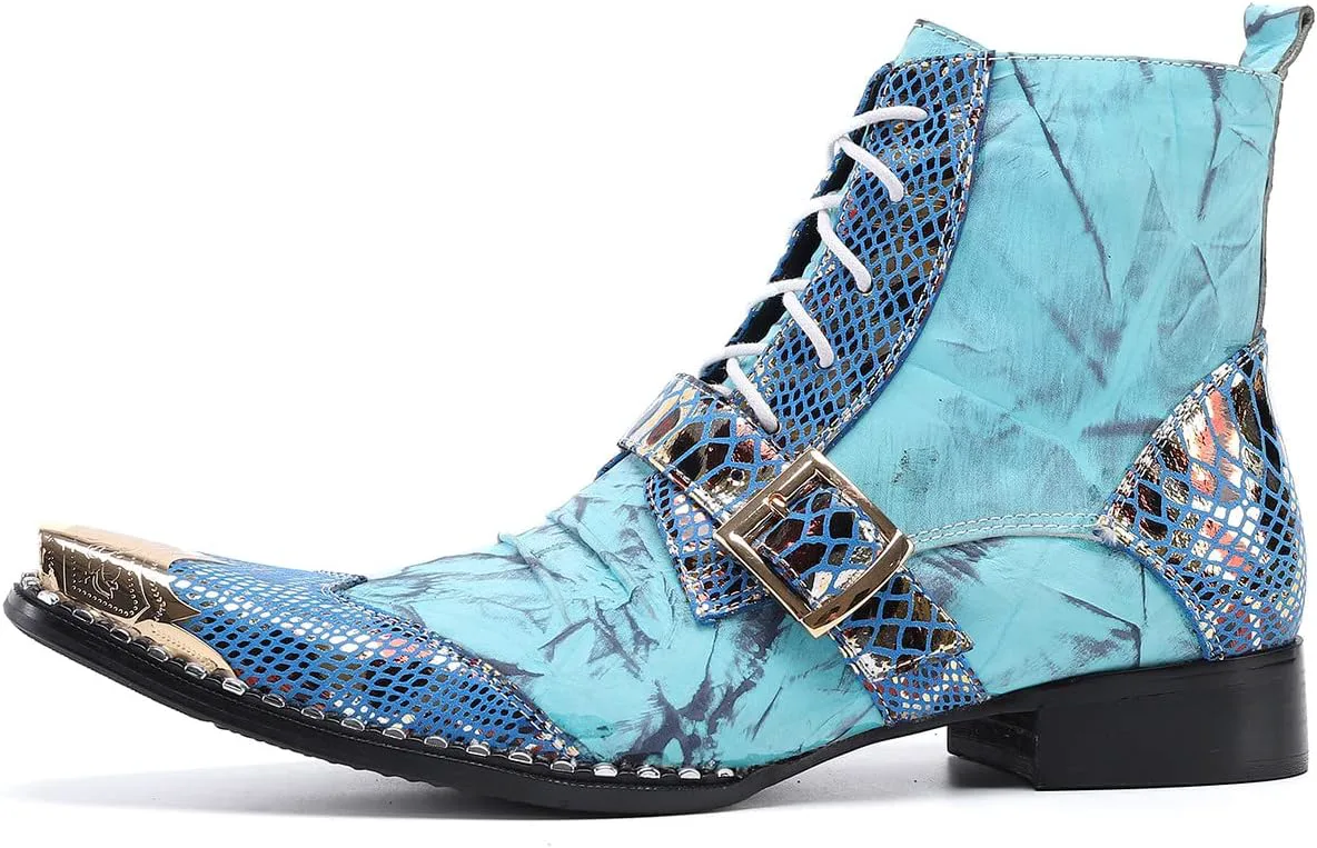 

Мужские модные ботинки Santimon с квадратным носком из кожи, на шнуровке и молнии, с монк-ремнем, челси, удобные повседневные и нарядные туфли, синий