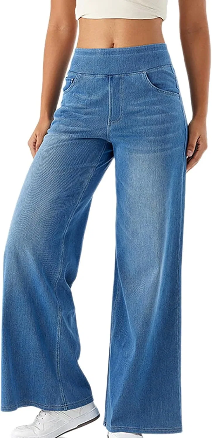 Джинсы свободные, Sky Blue, Women's Wide Leg Jeans