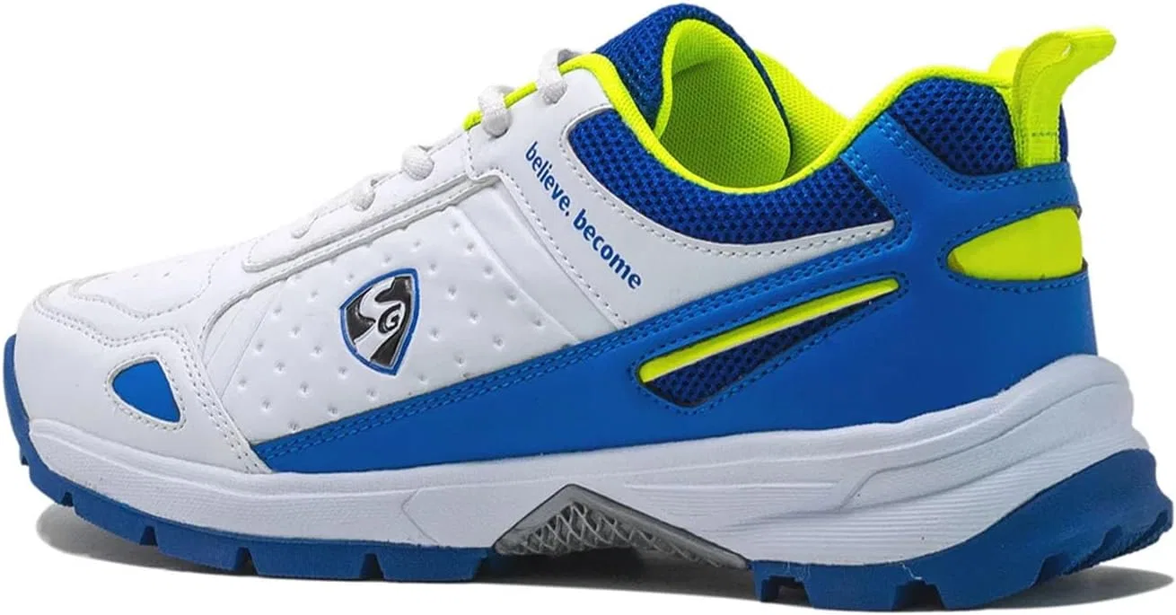 Резиновые крикетные кроссовки SG Club 6.0, White Royal Blue Lime — фото 3