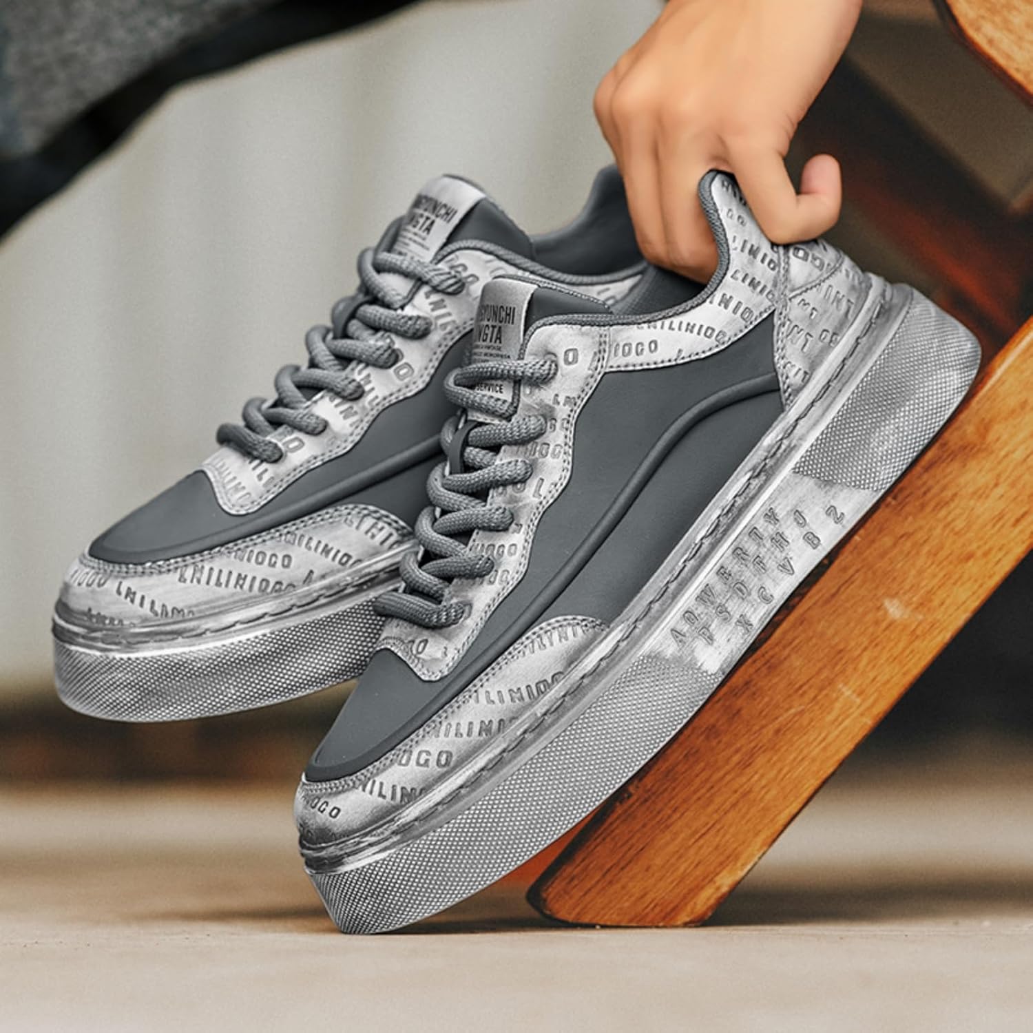 Кроссовки с широким носком без каблука - минималистичный дизайн с нулевым перепадом, верх из сетки без шнурков, противоскользящая резиновая подошва - идеально для прогулок, повседневной носки и восстановления здоровья стоп Kpdwfms, серый — фото 3