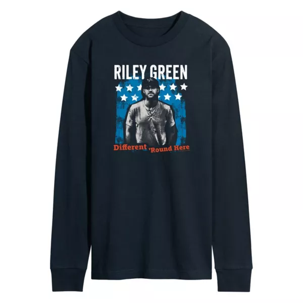

Мужская футболка Riley Green Different Round Here с длинным рукавом и принтом Licensed Character, синий