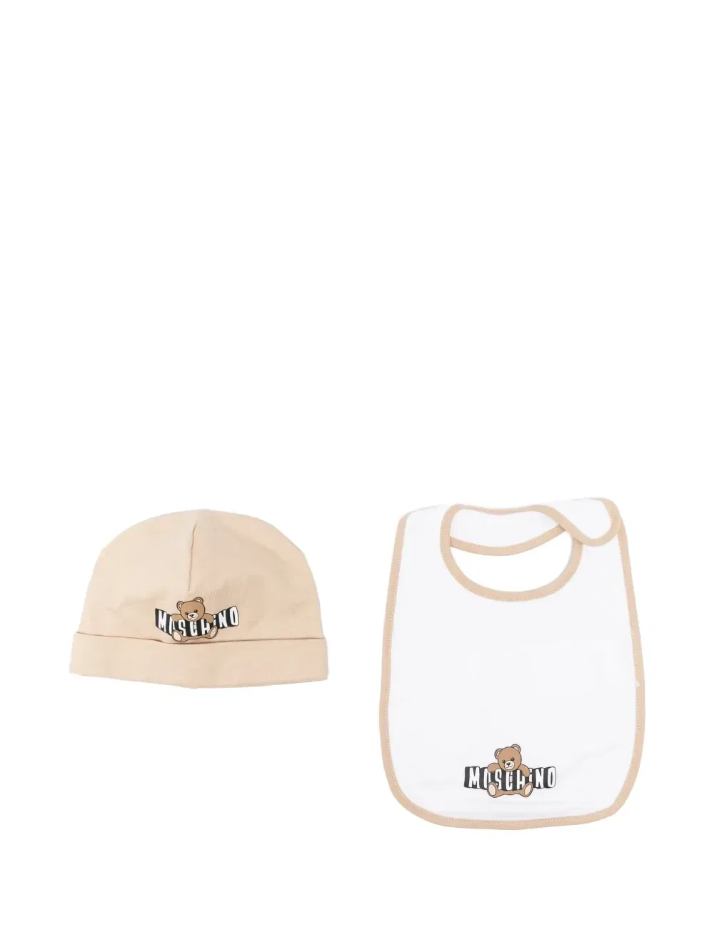 Комплект из шапок и нагрудников с логотипом Moschino Kids, бежевый