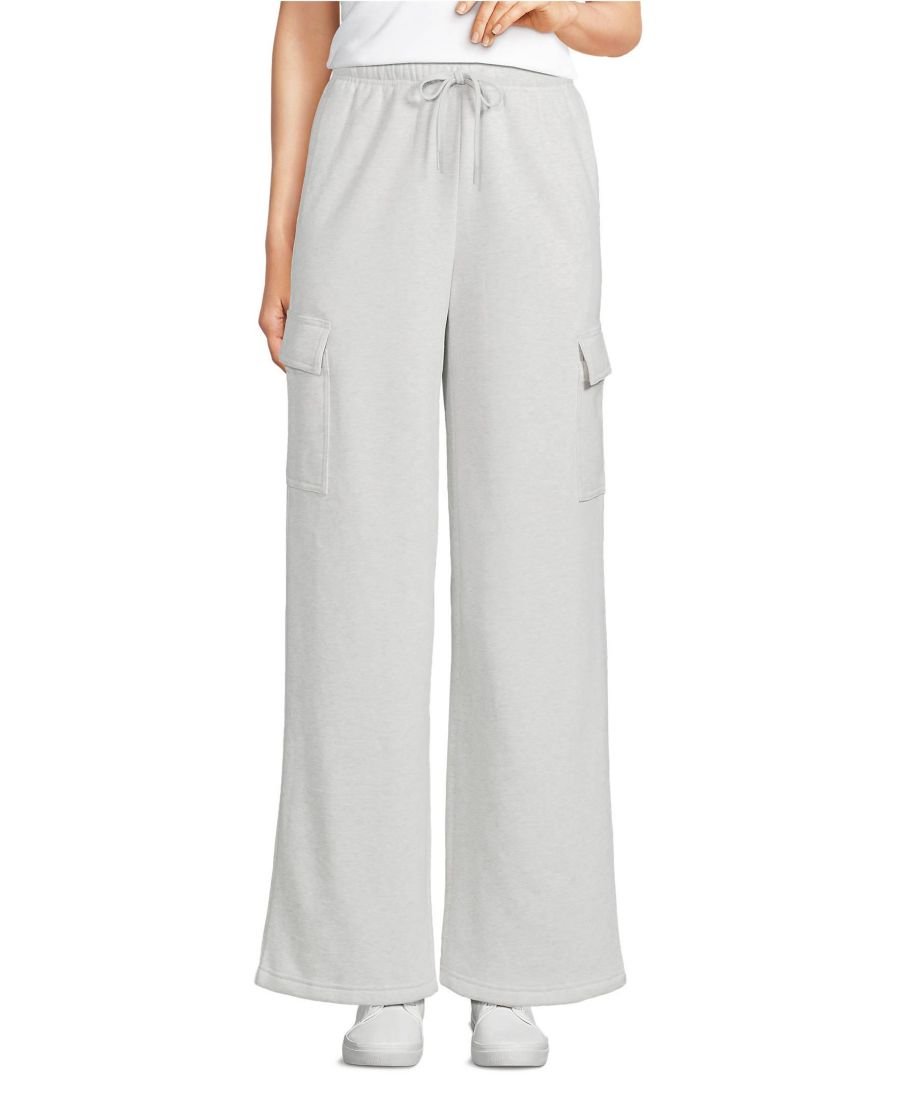 

Женские спортивные брюки Serious Sweats с высокой посадкой и широкими штанинами, классические, втачные Lands' End, Soft light gray heather