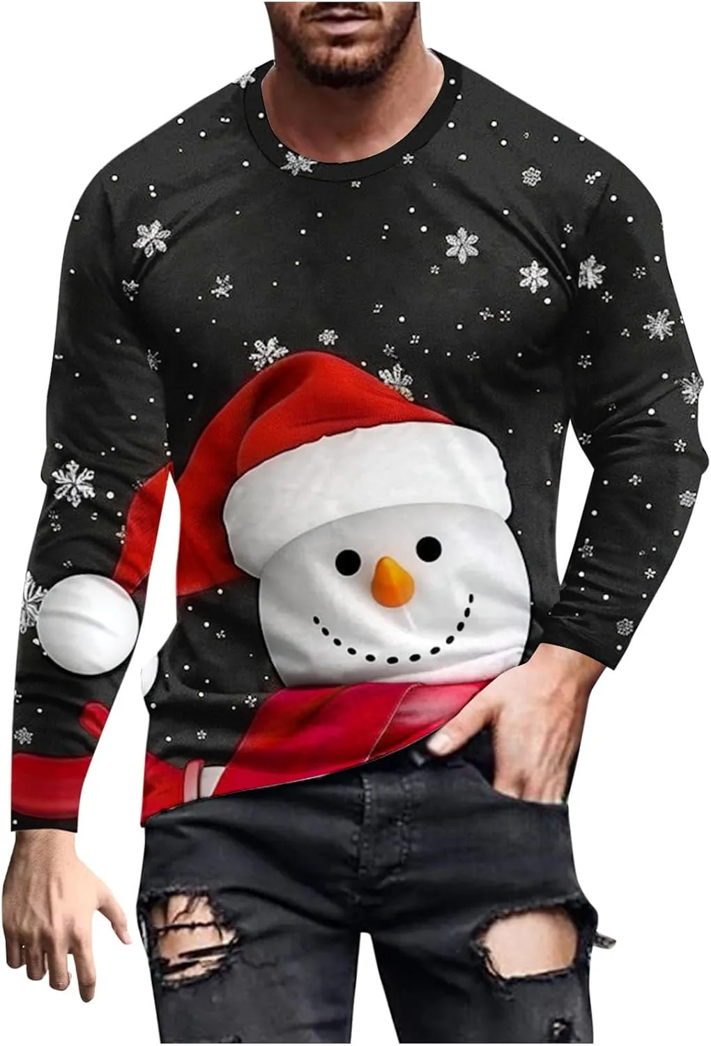Мужская футболка с забавным снеговиком на Рождество, Long Sleeve Crewneck
