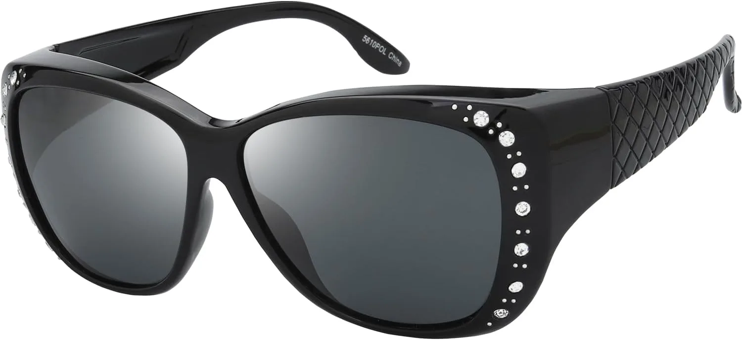 

Солнцезащитные очки Fresh Fit Over Glasses Rhinestone Polarized Sunglasses для женщин FR1F5610 - Кожаный футляр для очков The Fresh, F5610p03 Black, Grey
