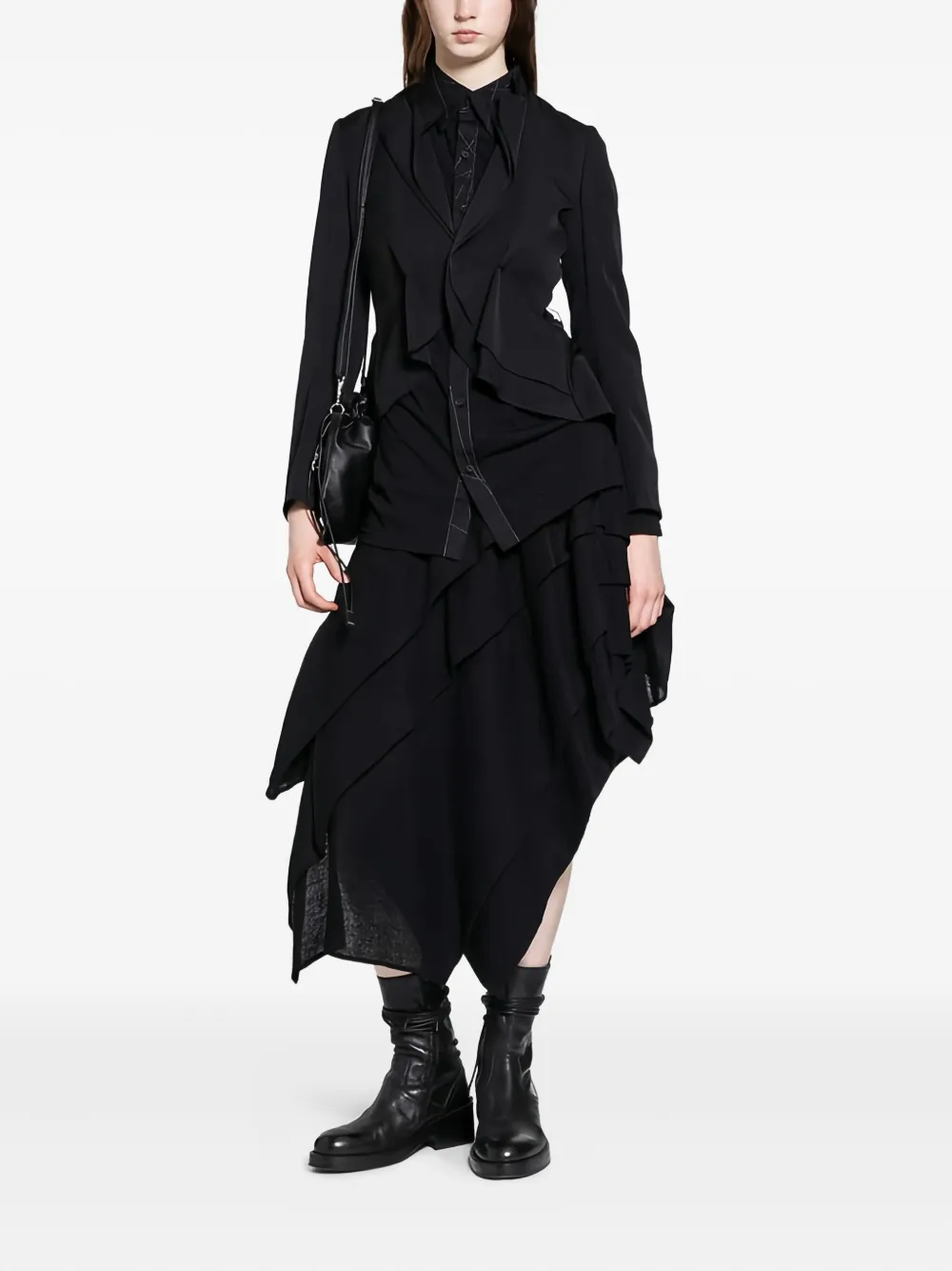 Миди-юбка с защипами и прострочкой Yohji Yamamoto, черный — фото 2