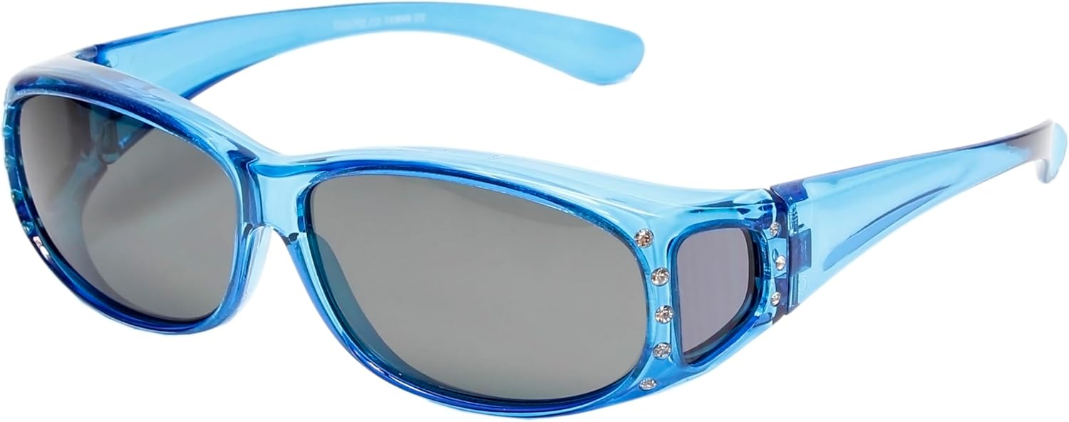 

Солнцезащитные очки Calabria RS2867POL-CR с поляризованными линзами, надеваемые поверх очков с диоптриями, женские, овальной формы, с защитой от УФ-излучения, Azure Blue Crystal Silver Rhinestones